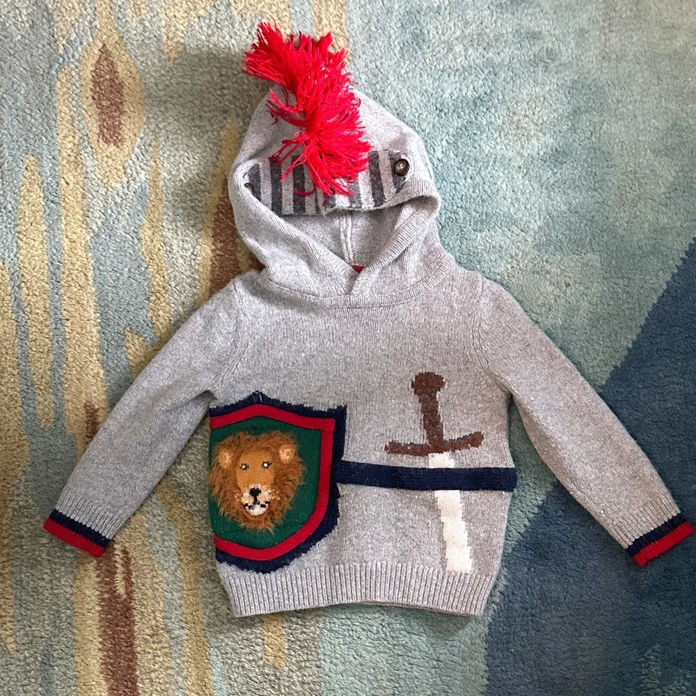 Mini Boden Gray Sweater with Red and Blue Knight Design